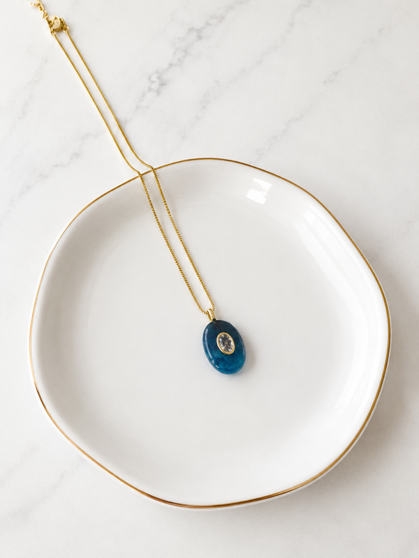 Blue Apatite Oval Pendant Necklace
