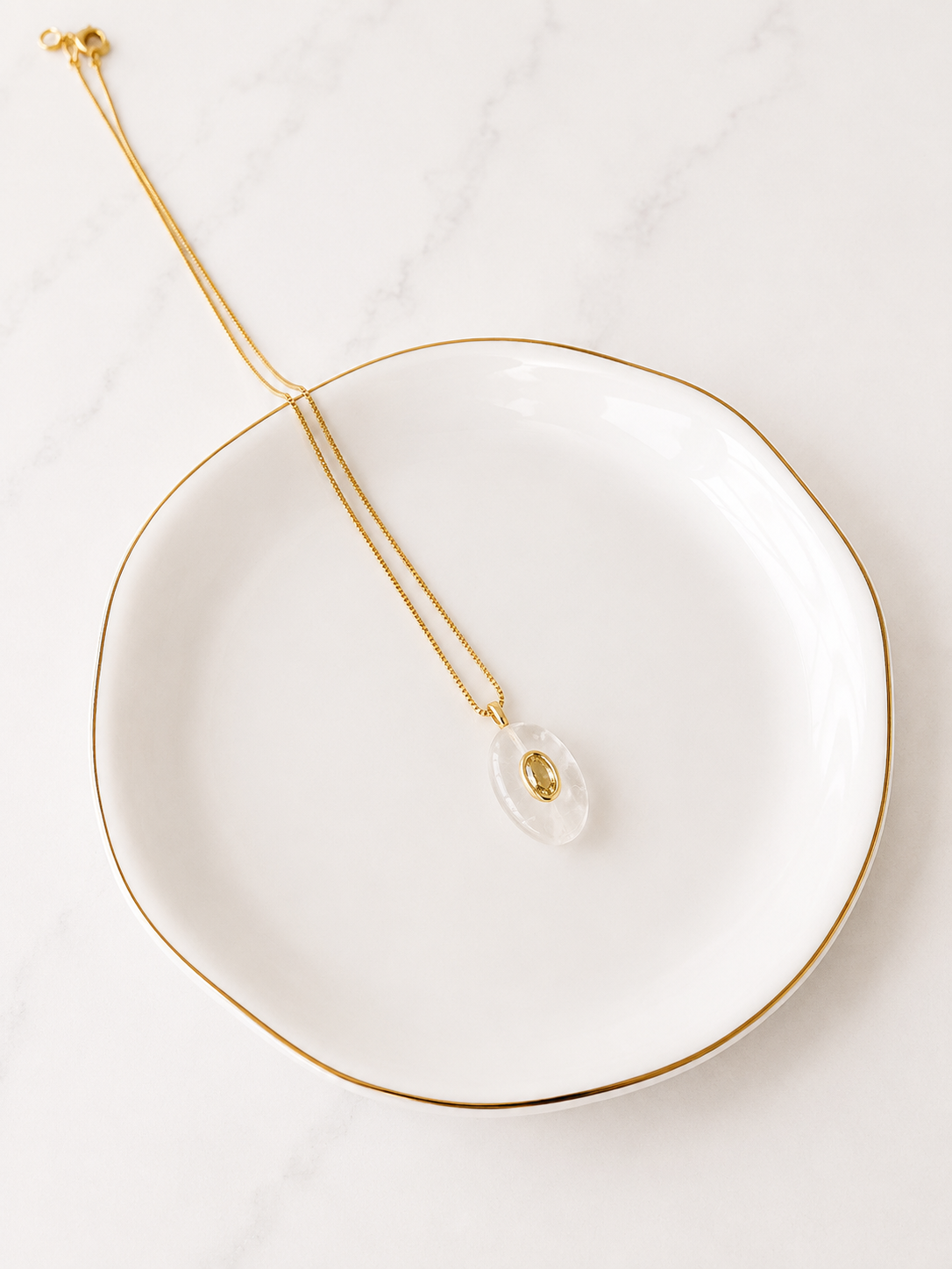 White Quartz Oval Pendant Necklace