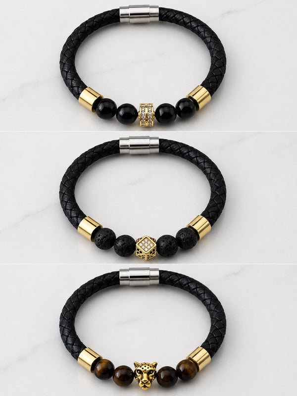 Natural stone leather bracelet