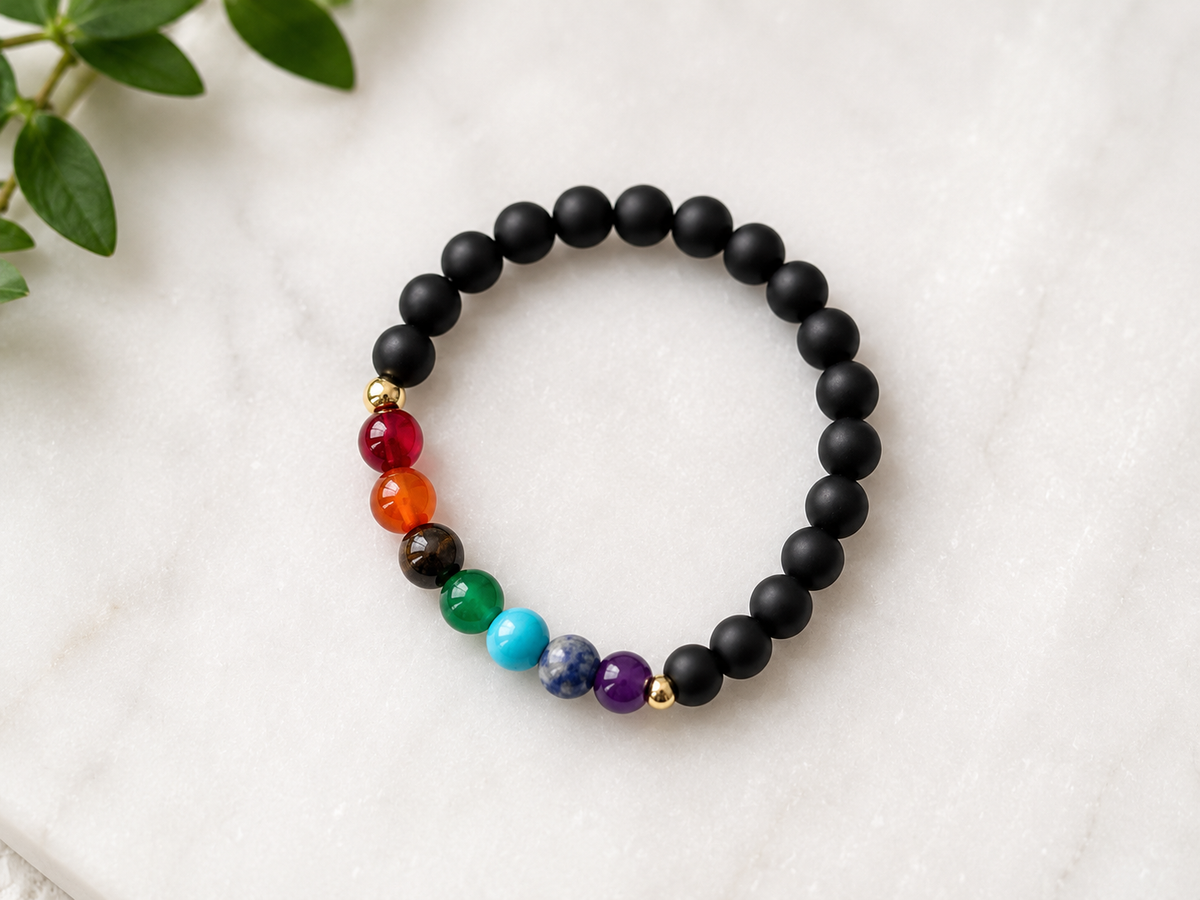 7 Chakras Gemstone with Onyx bracelet