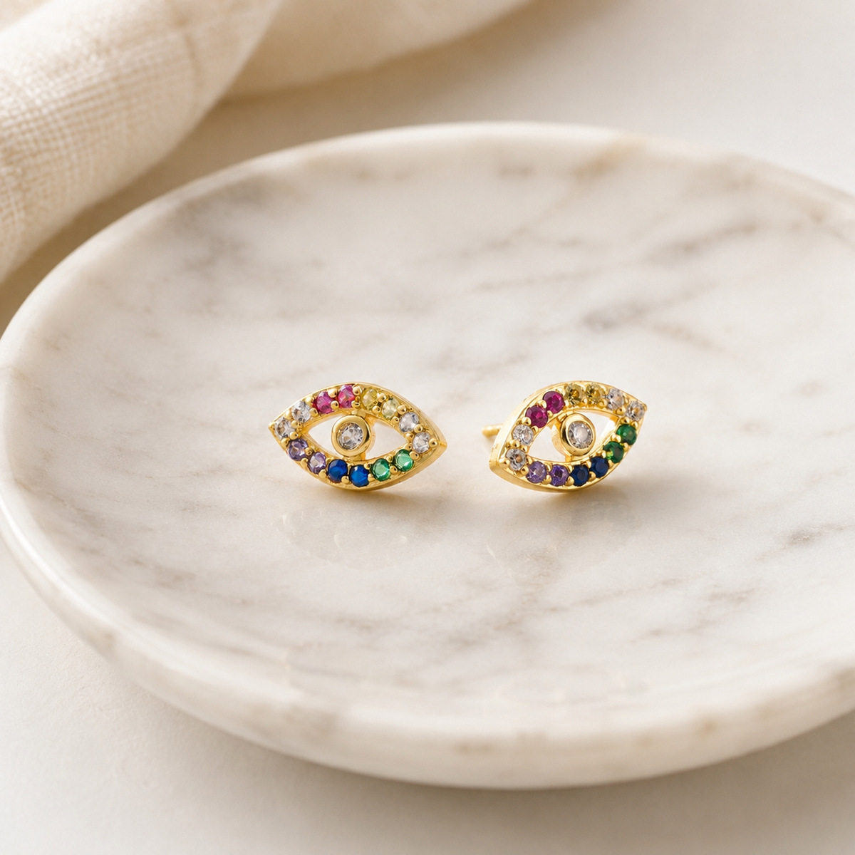 Rainbow Evil Eye Stud Earrings